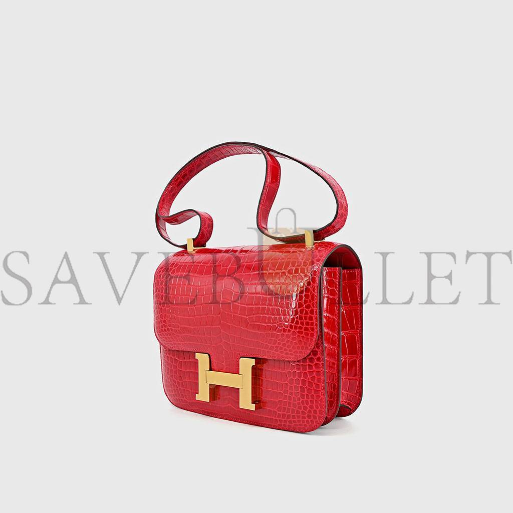H**mes constance 18 shiny crocodile leather crossbody bag-braise gold hardware (19*18*13.5cm)